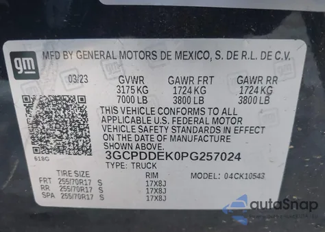 2023 Chevrolet Silverado 1500 4Wd Standard Bed Lt from USA, damaged, VIN 3GCPDDEK0PG257024